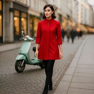 🔥 Tulle Vintage-Mod Red Wool Coat | 3/4 Sleeves | Bold & Timeless Chic